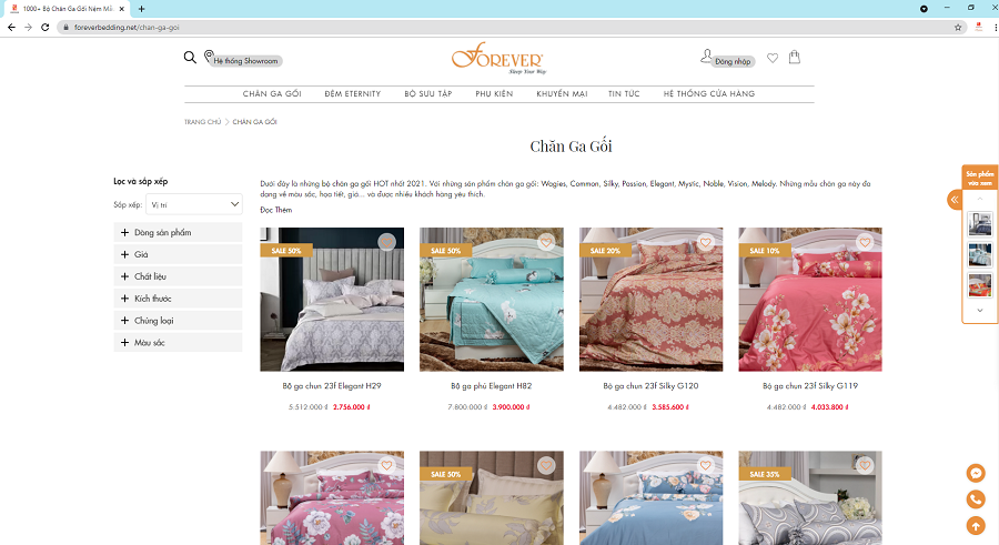 Lựa chọn đệm qua website Forever Bedding